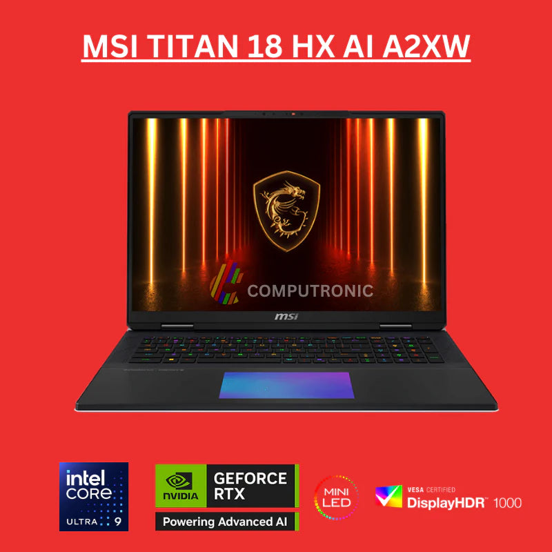 MSI Titan 18 HX AI Extreme Gaming Laptop - A2XWJG-057 | Intel Ultra 9 285HX, RTX 5090, 64GB RAM, 4TB SSD, 18 MSI Titan 18 HX AI Extreme Gaming Laptop - A2XWJG-057 | Intel Ultra 9 285HX, RTX 5090, 64GB RAM, 4TB SSD, 18